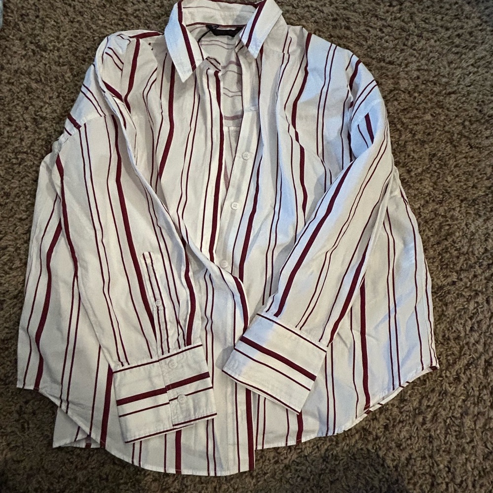 Zara womens White Shirt with Red Stripes